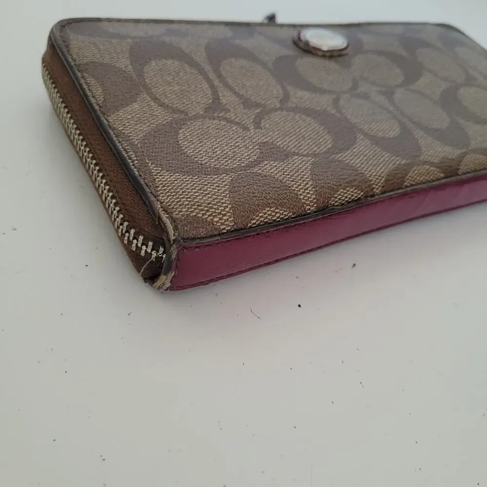 Coach Crossgrain Wallet Brown Zip Around Large Clutch‎ Accordion Classic Fair